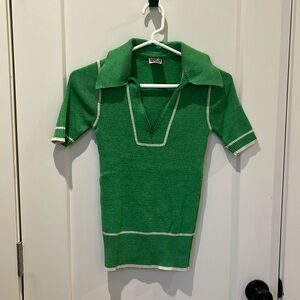 Vintage Green Collared Tee with Zipper